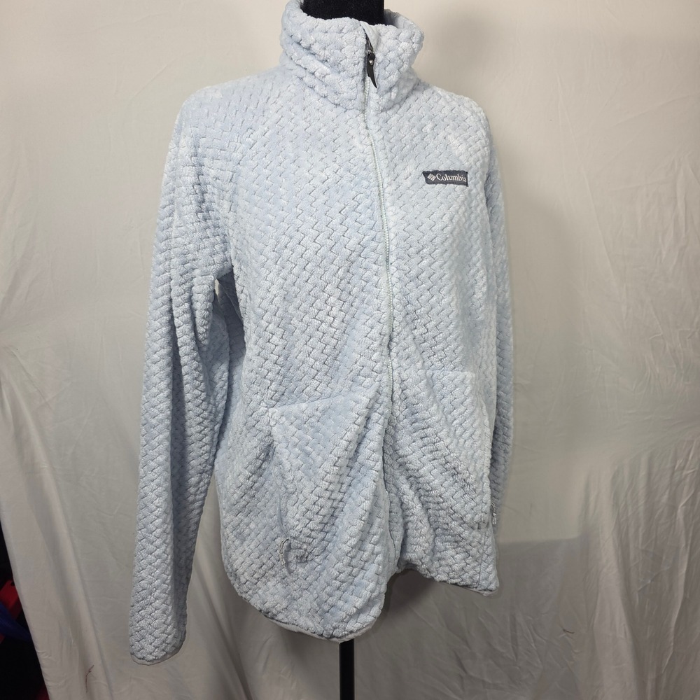 Columbia Fire Side II Sherpa Jacket Womens M Blue Excellent Full Zip Fleece